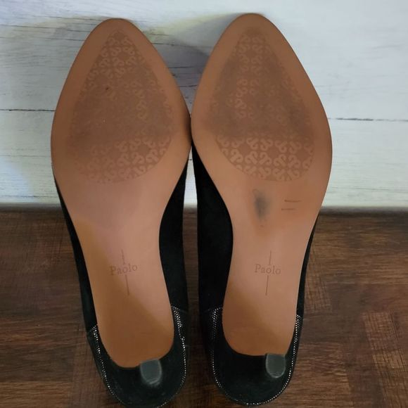 Paolo Linea Booties Heel Pointed Toe Black Suede Print Womens size 11 - Picture 7 of 7